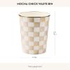 MACKENZIE-CHILDS Waste Bin, Decorative Bedroom Trash Can or Bathroom Trash Can, Blue-and-White Royal Check(Mocha Check)