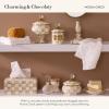 MACKENZIE-CHILDS Waste Bin, Decorative Bedroom Trash Can or Bathroom Trash Can, Blue-and-White Royal Check(Mocha Check)