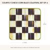 MacKenzie-Childs Square Cork-Back Coaster Set, Table Coasters for Drinks, Set of 4, Blue-and-White Royal Check(Courtly Check)