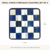 MacKenzie-Childs Square Cork-Back Coaster Set, Table Coasters for Drinks, Set of 4, Blue-and-White Royal Check(Royal Check)