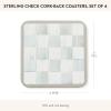 MacKenzie-Childs Square Cork-Back Coaster Set, Table Coasters for Drinks, Set of 4, Blue-and-White Royal Check(Sterling Check)