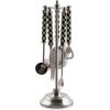 MACKENZIE-CHILDS 3260 Bar-Tool Set, 5-Piece Set with Stainless-Steel Jigger, Strainer, Bottle Opener, Mixing Spoon, Knife, and Stand, Black-and-White Courtly Check