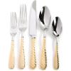 MACKENZIE-CHILDS 5-Piece Flatware Set, Cute Silverware Set with Salad Fork, Dinner Fork, Knife, Spoon, and Teaspoon, Gold Check(Gold Check)