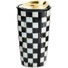 MACKENZIE-CHILDS Ceramic Travel Cup, Cute Tumbler Cup with Lid, 12 Ounces, Black-and-White Courtly Check(Courtly Check)