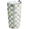 MACKENZIE-CHILDS Ceramic Travel Cup, Cute Tumbler Cup with Lid, 12 Ounces, Black-and-White Courtly Check(Sterling Check)