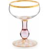 MACKENZIE-CHILDS Coupe Glass, Decorative Stemmed Cocktail Glass, 11 Ounces, Blue-and-White Royal Check(Rosy Check)