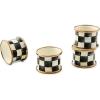 MACKENZIE-CHILDS Courtly Check Enamel Napkin-Ring Set, Black-and-White Napkin-Holder Ring for Cloth Napkins, Set of 4