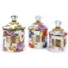 MACKENZIE-CHILDS Enamel Canister Set, Mini (14 oz.), Demi (24 oz.), and Small (38 oz.) Kitchen Containers, White Flower Market