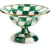 MACKENZIE-CHILDS Enamel Compote, Cute Enamel Pedestal Serving Dish or Decorative Bowl, Large, Blue-and-White Royal Check(Emerald Check)