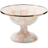 MACKENZIE-CHILDS Enamel Compote, Cute Enamel Pedestal Serving Dish or Decorative Bowl, Large, Blue-and-White Royal Check(Rosy Check)