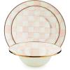 MACKENZIE-CHILDS Enamel Dinner 3-Piece Set, 10-Inch Round Serving Plate, 8-Salad/Dessert Plate, Breakfast Bowl, Rosy Check