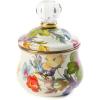 MACKENZIE-CHILDS Enamel Lidded Sugar Bowl, Small Serving Bowl with Lid, 10-Ounce Capacity, White Flower Market