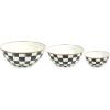 MACKENZIE-CHILDS Enamel Mixing Bowl Set, Small 5-Cup, Medium 10-Cup, and Large 16-Cup Serving Bowls for Entertaining, Set of 3, Blue-and-White Royal Check(Courtly Check)