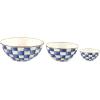 MACKENZIE-CHILDS Enamel Mixing Bowl Set, Small 5-Cup, Medium 10-Cup, and Large 16-Cup Serving Bowls for Entertaining, Set of 3, Blue-and-White Royal Check(Royal Check)