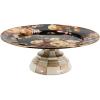 MACKENZIE-CHILDS Enamel Pedestal Platter, Round Cake Stand, Mini White Flower Market(Brown Wild Rose)