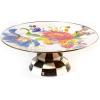 MACKENZIE-CHILDS Enamel Pedestal Platter, Round Cake Stand, Mini White Flower Market(White)