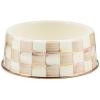 MACKENZIE-CHILDS Enamel Pet Bowl, Cute Cat and Dog Bowl for Food and Water, Large, Brown-and-White Mocha Check
