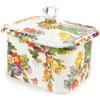 MACKENZIE-CHILDS Enamel Recipe Box, Cute Recipe-Card Box with Lid, Index-Card Holder for Kitchen, Blue-and-White Royal Check(Flower Market)