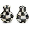 MACKENZIE-CHILDS Enamel Salt and Pepper Shakers, Kitchen Table Spice Shaker Set, Blue-and-White Royal Check, Small(Courtly Check)