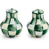 MACKENZIE-CHILDS Enamel Salt and Pepper Shakers, Kitchen Table Spice Shaker Set, Blue-and-White Royal Check, Small(Emerald Check)