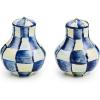 MACKENZIE-CHILDS Enamel Salt and Pepper Shakers, Kitchen Table Spice Shaker Set, Blue-and-White Royal Check, Small(Royal Check)