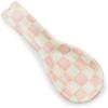MACKENZIE-CHILDS Enamel Spoon Rest, Kitchen Utensil Rest and Spoon Holder, Kitchen Decor, Green-and-White Emerald Check(Rosy Check)