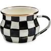 MACKENZIE-CHILDS Enamel Teacup, Unique Coffee and Tea Mug, Enamel Cup for Hot Tea, 10 Ounces, Gray-and-White Sterling Check(Courtly Check)
