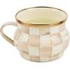 MACKENZIE-CHILDS Enamel Teacup, Unique Coffee and Tea Mug, Enamel Cup for Hot Tea, 10 Ounces, Gray-and-White Sterling Check(Mocha Check)