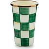 MACKENZIE-CHILDS Enamel Tumbler, Open Tumbler Cup, Cute Enamelware Cup, 10 Ounces, Black-and-White Courtly Check(Emerald Check)