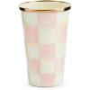 MACKENZIE-CHILDS Enamel Tumbler, Open Tumbler Cup, Cute Enamelware Cup, 10 Ounces, Black-and-White Courtly Check(Rosy Check)