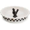 MACKENZIE-CHILDS Everyday Pie Plate with Pie Bird, Stoneware Pie Pan for Baking and Serving, Black-and-White Courtly Check(Courtly Check)