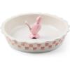 MACKENZIE-CHILDS Everyday Pie Plate with Pie Bird, Stoneware Pie Pan for Baking and Serving, Black-and-White Courtly Check(Rosy Check)