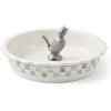 MACKENZIE-CHILDS Everyday Pie Plate with Pie Bird, Stoneware Pie Pan for Baking and Serving, Black-and-White Courtly Check(Sterling Check)
