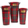 MACKENZIE-CHILDS Galvanized Flower Buckets, Decorative Metal Buckets, Spectator, Set of 3(Tartastic)
