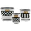 MACKENZIE-CHILDS Galvanized Flowerpots and Saucers, Set of 3, Black-and-White Spectator