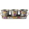 MACKENZIE-CHILDS Galvanized Herb Pots with Tray, Metal Herb Planters, Set of 3, Flower Market(Flower Market)