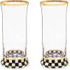 MACKENZIE-CHILDS Highball Glasses, Tall Drinking Glasses with Gold Rims, 15 Ounces, Set of 2, Go Fish(Courtly Check)