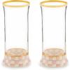 MACKENZIE-CHILDS Highball Glasses, Tall Drinking Glasses with Gold Rims, 15 Ounces, Set of 2, Go Fish(Rosy Check)