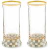 MACKENZIE-CHILDS Highball Glasses, Tall Drinking Glasses with Gold Rims, 15 Ounces, Set of 2, Go Fish(Sterling Check)