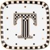 MACKENZIE-CHILDS Monogram Dish, Decorative Ceramic Letter Plate, 5 3/4″ Square, A(Monogram Dish – T)