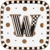 MACKENZIE-CHILDS Monogram Dish, Decorative Ceramic Letter Plate, 5 3/4″ Square, A(Monogram Dish – W)