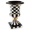 MACKENZIE-CHILDS Pedestal Tabletop Urn, Decorative Centerpiece for Table, Mantel, or Shelf, Small, Black-and-White Courtly Stripe(Tall)