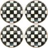 MACKENZIE-CHILDS Set of 4 Enamel Appetizer Plates, Mini Dessert Plates, 5 Inches, Blue-and-White Royal Check(Courtly Check)