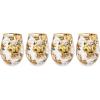 MACKENZIE-CHILDS Set of 4 Stemless Wine Glasses, Decorative Wine Glasses, Wild Rose