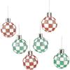 MACKENZIE-CHILDS Set of 6 Glass Ornaments, Christmas Tree Decorations, Holiday Mitten(Check-It Out Ball)