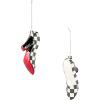 MACKENZIE-CHILDS Set of 6 Glass Ornaments, Christmas Tree Decorations, Holiday Mitten(Courtly High Heels)
