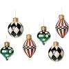 MACKENZIE-CHILDS Set of 6 Jolly Glass Ornaments, Christmas Tree Decorations Set