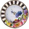 MACKENZIE-CHILDS Silver-Plated Round Desk Clock, Decorative Clock for Living Room, Kitchen, or Office, Black-and-White Courtly Check(Flower Market)