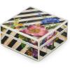 MACKENZIE-CHILDS Silver-Plated Trinket Box, Small Storage Box for Jewelry, Keepsakes, Ring Storage, or Gift Giving, Gray-and-White Sterling Check(Flower Market)