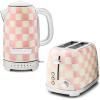 MACKENZIE-CHILDS Stainless-Steel Electric Kettle Bundle with Stainless-Steel 2-Slice Toaster, Pink-and-White Rosy Check